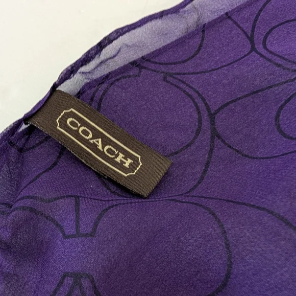 Coach Sheer Two Tone In  Purples Signature Silk Scarf - Picture 7 of 8